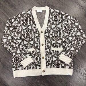 Les Deux Fillip Jacquard Cardigan, Men’s XL, Cream and Patterned